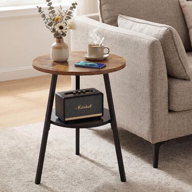 Круглий журнальний столик з 2 ярусами, маленький круглий дерев&39яний журнальний столик, круглий журнальний столик у вінтажному стилі для вітальні та спальні, рустикальний коричневий