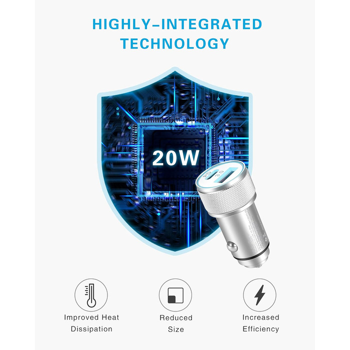 Адаптер LUOSIKE 20 Вт прикурювача USB C з кабелем блискавки 1 м, автомобільний зарядний пристрій для мобільних телефонів, двопорто