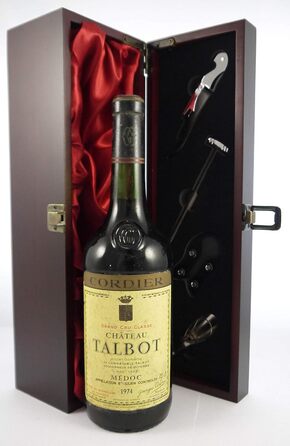 Шато Талбот 1974 Grand Cru Classe St Julien у подарунковій коробці з шовковою підкладкою та 4 винними аксесуарами, 1 х 750 мл