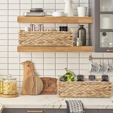 Плетений кошик для зберігання OUTBROS, набір з 2 шт. , плетені кошики з ротанга, декоративна скринька для зберігання, кошики-органайзери для полиць, кошики для зберігання, кошики для полиць, водяний гіацинт