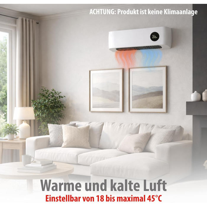 Настінний вентилятор-обігрівач Alpina 2000 Вт керамічний променевий обігрівач з 2 рівнями потужності та таймером цифровий термостат компактний настінний обігрівач настінний монтаж