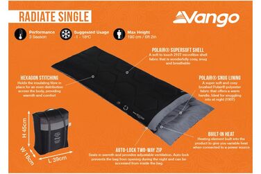 Спальний мішок з підігрівом Vango Radiate Single/-3°C Black Left (SBQRADIATB05TJ8)