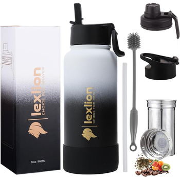 Ізольована пляшка для води з нержавіючої сталі Lexlion для спорту, 900 мл, металева пляшка, сучасний вакуумний термос з трьома сті