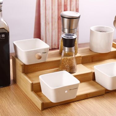 Рівнева бамбукова підставка для спецій, висувний тримач для спецій, практична підставка для спецій, розширювана бамбукова підставка для спецій для кухонних шаф, 3-