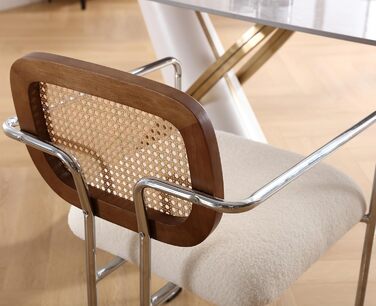 Обідні стільці, комплект з 2 шт. , ретро кухонні стільці зі спинкою з ротанга, м&39які обідні стільці з металевим каркасом та штучним хутром, для їдальні, вітальні, кухні, спальні, холу, білі 2 білі