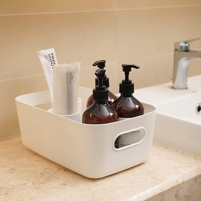 Елементні пластикові коробки для зберігання, різні кольори, кошики для організації зберігання для кухні, шафи, офісу, ванної кімнати, іграшок, домашнього прибирання, відкриті контейнери для зберігання з ручками (6 шт. 24x17,5x9,5 см), 6-