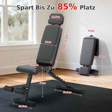 Силова лава XDDIAS, регульована в 10 напрямках тренувальна лава з подовженим підголівником, складна до 360 кг, лава з нахилом, горизонтальною поверхнею та нахилом для домашнього фітнесу, компактна фітнес-лава для невеликих будинків