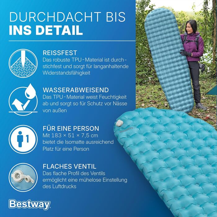 Надувний килимок для сну Bestway AlpineLite для мам, 183 x 51 x 7,5 см, звичайна повітряна подушка