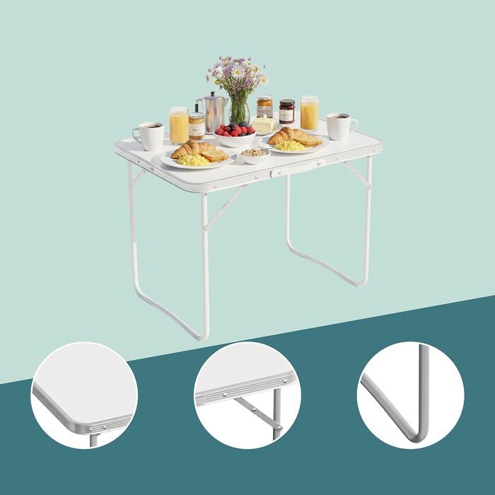 Стіл для кемпінгу Relaxdays, складний бічний столик, HBT 68,5 x 80 x 60 см, кемпінг та пікнік, складний стіл з алюмінію, білий