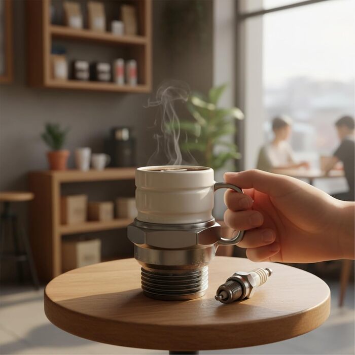 Кухоль із свічками запалювання, іскри, кавова кружка, дорожній посуд, механічний ентузіаст, подарунок, автомобіль