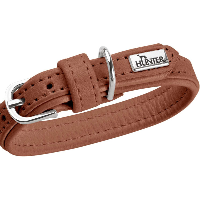 Ошийник для собак Hunter SOHO MINI, колір коньяк, шкіра яловичини, м'яка та еластична, дбайливий до шерсті, легкий, для маленьких собак та цуценят, виготовлено в Німеччині, розмір 37 коньяк 37