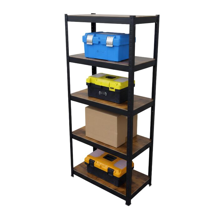 Міцний стелаж Relaxdays, ВШХ 168x80x40 см, 350 кг, 5 полиць, індустріальний стиль, полиця для зберігання в підвалі, вставного типу, чорний/коричневий