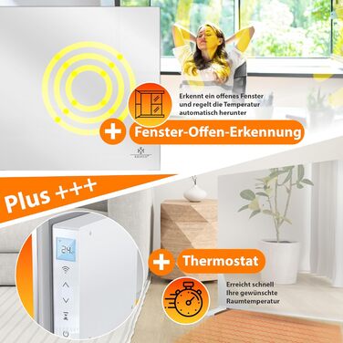 Інфрачервоний обігрівач KESSER потужністю 600 Вт для дзеркал, енергозберігаючий електричний обігрівач 2-в-1, окремостоячий та настінний, з датчиком відкритого вікна дистанційним керуванням та керуванням через додаток, термостат, інфрачервона нагрівальна п