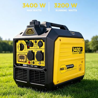 Інверторний бензиновий генератор Aceup Energy 3400 Вт тиха електростанція з чистою синусоїдою, цифровим дисплеєм та Type-C, ультралегкий (23 кг) для кемпінгу, відпочинку на природі та дому