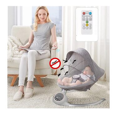 Електричні дитячі гойдалки з музикою, можна використовувати від народження до приблизно 6 місяців, 0-9 кг, сенсорний екран/пульт дистанційного керування Bluetooth (сірий), 2LUXE ALPHA Baby Bouncer