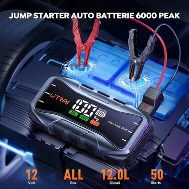 Усі бензинові та до 12 л дизельного палива), Jump Starter Power Bank зі світлодіодним ліхтариком (4 режими), вихідна потужність 160 Вт постійного струму, 6000A, PD65W 27000 mAh Fast Charging Car Jump Starter Power Bank (