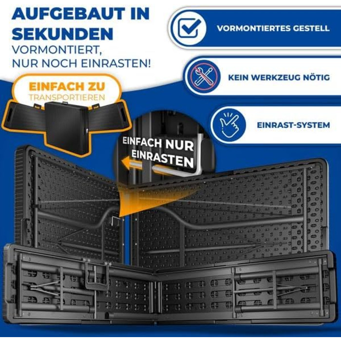 Комплект пивних меблів KESSER з 3 предметів стіл та 2 лавки Буфетний стіл для використання в приміщенні та на вулиці, складний комплект садових меблів, 183x76x74 см, пластиковий складний стіл, вигляд ротанга, садовий стіл, включає чохол та ручки для перен