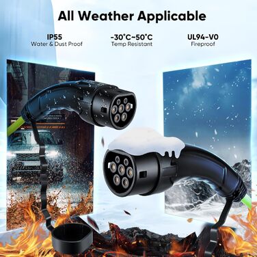 Зарядний кабель EVJUICION тип 2, режим 3 / 32А / 7,2 кВт / 1-фазний / 8 метрів, зарядний кабель для електромобілів типу 2, IP55, к