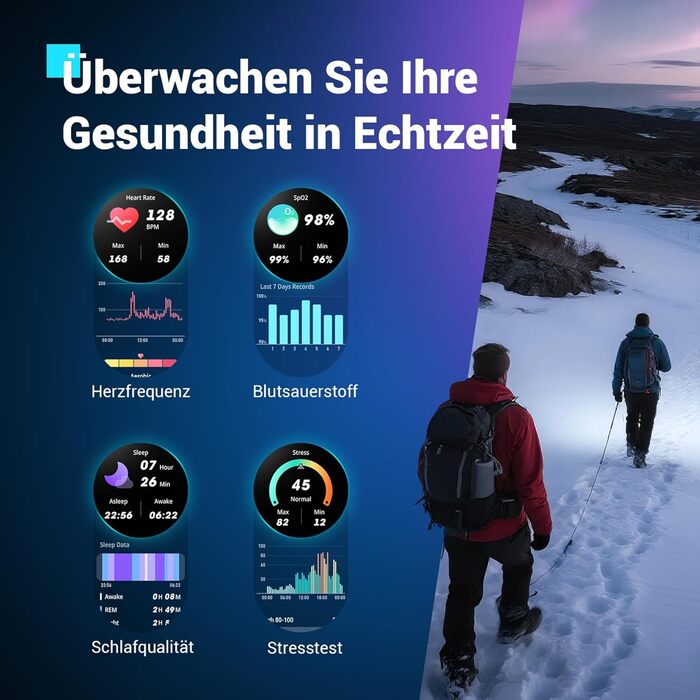 Розумний годинник Blackview для чоловіків, підсвічування, компас, водонепроникність IP68, 100 днів роботи від батареї, сенсорний екран 1,45 дюйма, Bluetooth-дзвінки, монітор серцевого ритму, аналіз сну, спортивний годинник із понад 100 спортивними режимам