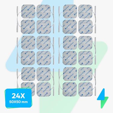 Електроди StimPads TENS і EMS - Упаковка з 24 шт. - Упаковка електродних прокладок 50X50 мм з універсальним штифтовим з'єднувачем 2 мм - Надійні та високоякісні адгезивні електроди - Сертифікований медичний пристрій