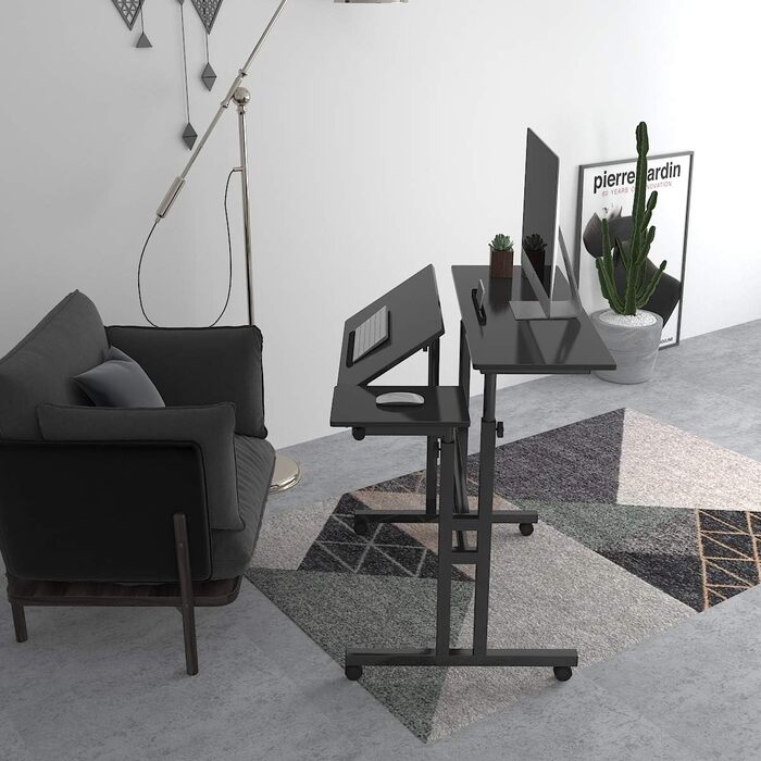 Комп&39ютерний стіл/стіл для ноутбука з регульованою висотою на колесах, мобільний стіл/стіл для ПК/стіл для ноутбука/підставка для ноутбука для дому та офісу, чорний