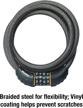 Тросовий замок Master Lock 8122D, налаштуйте власний велосипедний замок з цифровою комбінацією, довжина 1,8 м, чорний