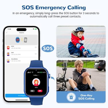 Дитячий смарт-годинник з GPS та телефоном, дитячий смарт-годинник IP68 з відеодзвінками, двома режимами, SOS, шкільним режимом, голосовим чатом, SMS, ліхтариком, крокоміром, будильником, дитячий годинник для дівчаток та хлопчиків, синій