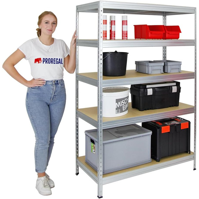 Посилений стелаж (ВxШxГ) 180x120x60 см, Вантажопідйомність полиць 250 кг, Інноваційна вставна система, Оцинкований, Гаражний стелаж, Складський стелаж, Вставний стелаж, Сталь, Підвальний стелаж 180x120x60 см, Оцинкований
