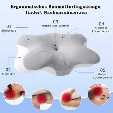 Ортопедична подушка, подушка з піни з ефектом пам&39яті, подушка для підтримки шиї для полегшення болю в шиї, дві висоти, ергономічна подушка для сну на спині, боці та животі, 64x414 см