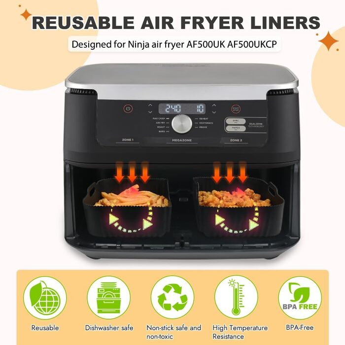 Силіконова форма для випічки YQL для фритюрниці Ninja Foodi Flexdrawer 10.4 л, 2 шт. и аксесуарів Аерофритюрниця Аерофритюрниця Силіконова форма для Ninja AF500EU AF500EUCP Black