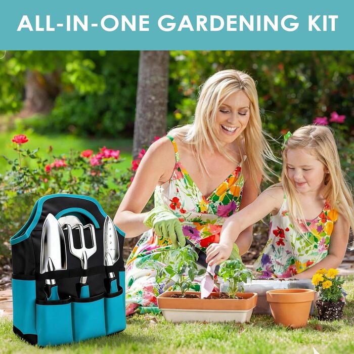 Набір садових інструментів Gartenwerkzeug, 7 предметів, для догляду за садом, стійкий до іржі. Садовий набір з органайзером-сумкою для інструментів, ідеальний подарунок для жінок-садоводів.