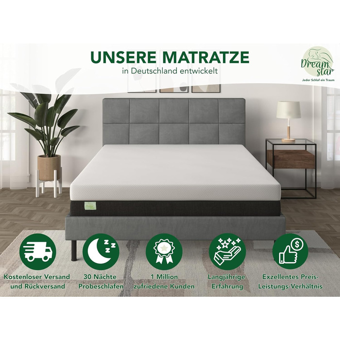 Матрац DREAMSTAR Sky Flex Duo H2/H3 з холодної піни з гелевим шаром Висота 18 см Ергономічний 7-зонний матрац Сертифіковано Oeko-Tex Гіпоалергенний та антибактеріальний Висота 80 x 200 см 18 см 80 x 200 см