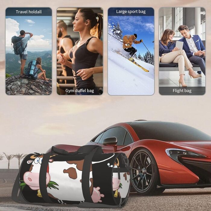 Спортивна сумка, дорожня сумка, милий принт корівки, сумка для ночівлі, чорна, універсальний розмір, сумка для подорожей