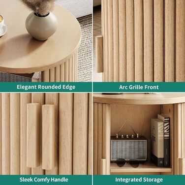 Круглий стіл YITAHOME з шафою з розсувними дверима, бічний столик з 2-ярусною полицею для зберігання для спальні, їдальні, вітальні, домашнього офісу або квартири, невеликий журнальний столик/тумбочка, світлий дуб