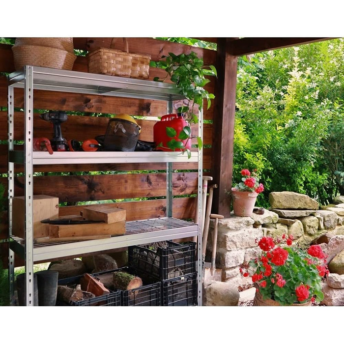 Вуличний стелаж із широким прольотом та 4 полицями з дротяної сітки Вантажопідйомність полиць 300 кг Сертифіковано TV ВxШxГ 1800 x 1200 x 450 мм Стелаж для зберігання Міцний стелаж Металевий стелаж