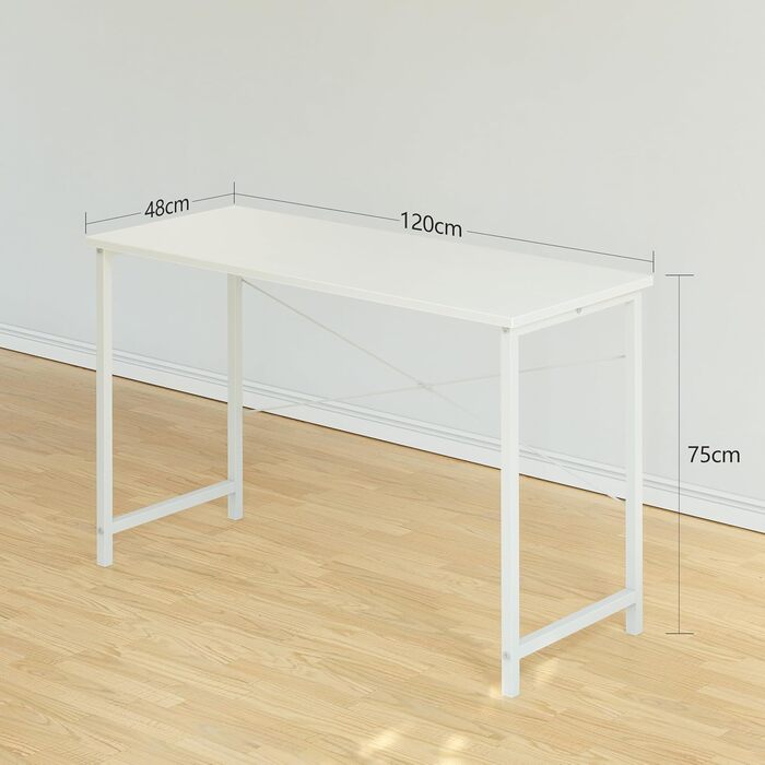 Письмовий стіл CubiCubi, невеликий комп&39ютерний стіл, офісний стіл 120 x 48 x 75 см, для кабінету, спальні, промисловий дизайн, металевий каркас, білий 120 x 48 см, білий2