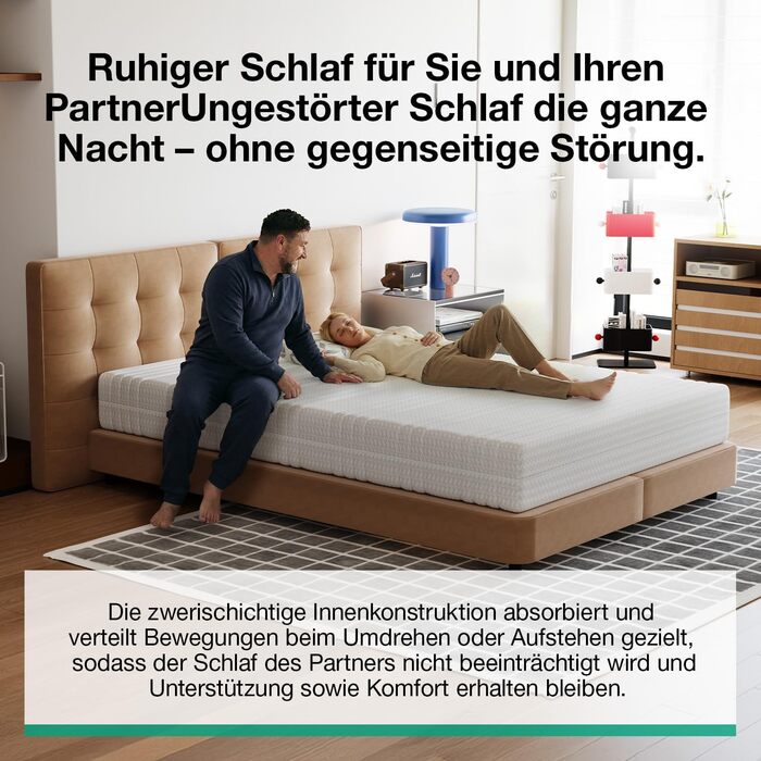 Матрац Novilla 140x200 см з холодної піни, рівень жорсткості H3/H4, 7-зонний комфортний матрац з піни, дихаючий комфортний згортаючий матрац зі знімним тканинним чохлом, сертифікований Oeko-TEX, висота 18 см, 18 см, 140 x 200 см