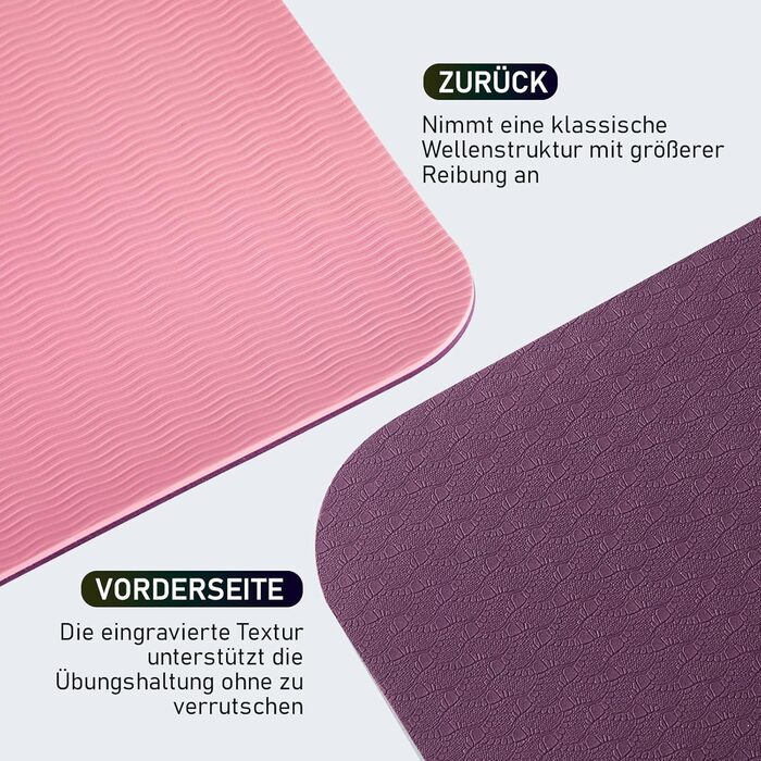 Нековзний килимок для йоги, килимок для вправ з ремінцем для перенесення, спортивний килимок для тренажерного залу, для дому, подорожей, 183x61 см, фіолетовий/рожевий