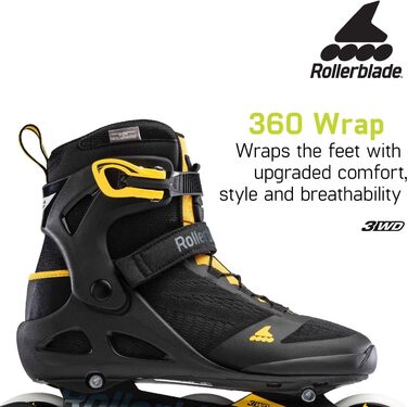 Роликові ковзани Macroblade 100 3WD чоловічі фітнес, чорно-шафраново-жовті, Performance Inline Skates 9 BLACK/SAFFRON YELLOW