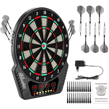 Електронна мішень для дартсу на 16 гравців, електронний дартс-машина з 4 РК-дисплеями, 6 дротиками та 24 головками для дротиків, 27 іграми з 243 ігровими опціями, професійна електронна гра в дартс, чорний колір