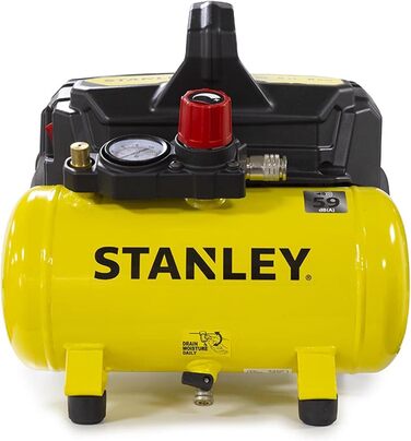 Компресор Stanley DN200/8/6 - Повітряний компресор 8 бар - Підлоговий компресор з ємністю бака 6 л - Безмасляний всмоктувальний ко