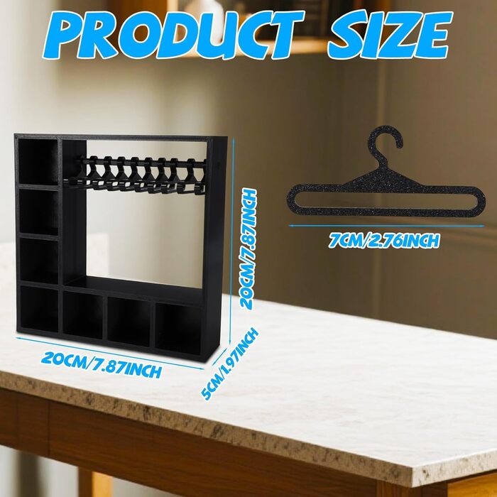 Шафа для ляльок, 20x20x5 см, Пластикова шафа для ляльок з 10 вішалками для організації одягу, взуття, капелюхів, сонцезахисних окулярів, сумок, різноманітного одягу та аксесуарів (чорна)