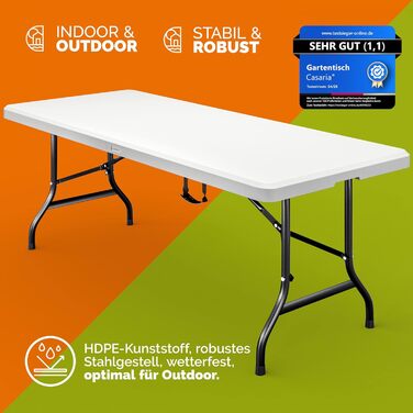 Садовий стіл Casaria 183x76 см, складний, водонепроникний, портативний, пластиковий, садовий, патіо, кемпінг, балконний, розкладний, кемпінговий, фуршетний, білий