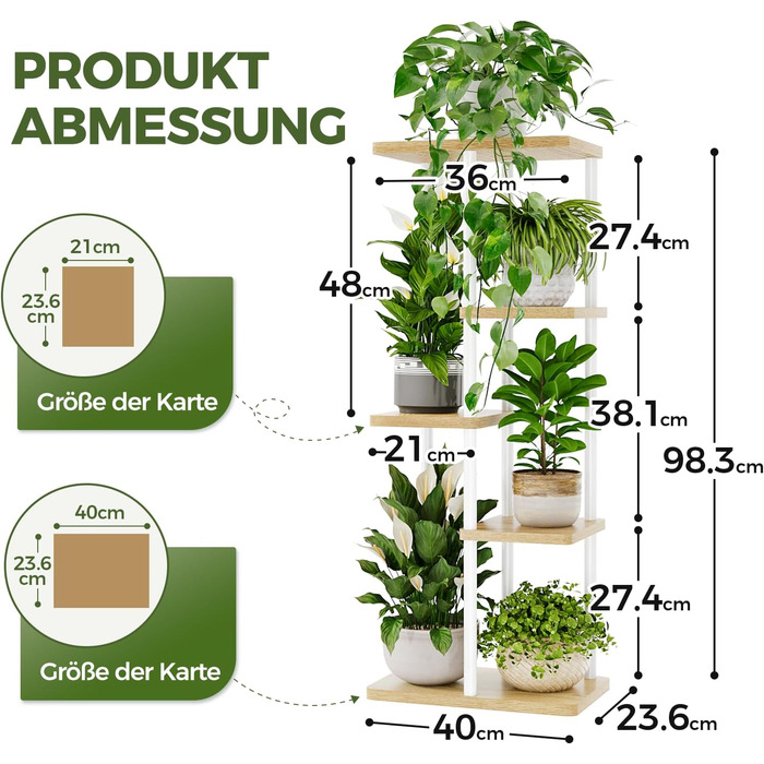 Підставка для квітів Bamworld, підставка для рослин, полиця для рослин, стійка для квітів, дерев&39яна підставка для квітів, 5 ярусів, металева, садова, кутова, балкон, вітальня (біла)