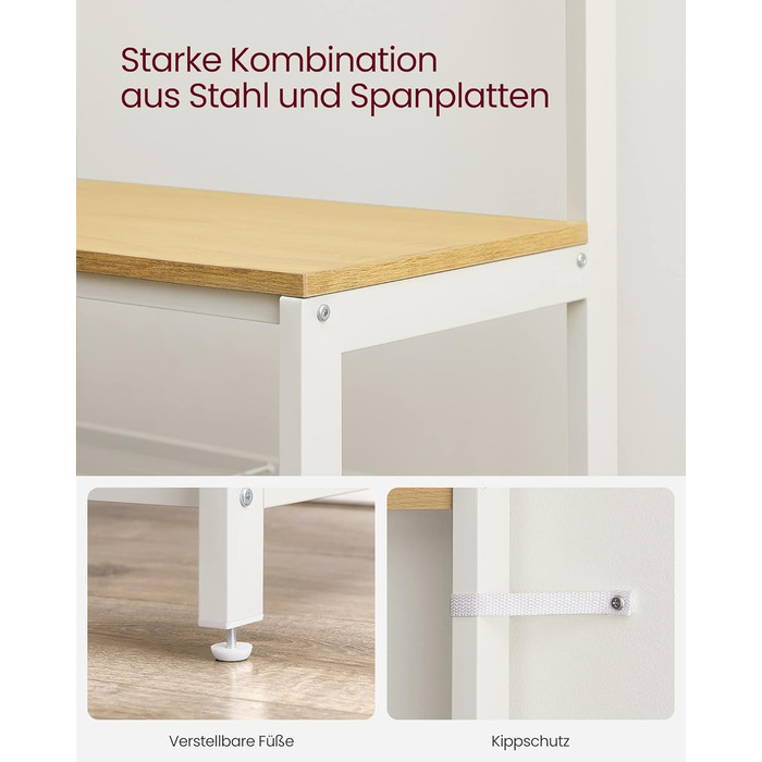 Вішалка для одягу, шафа з гачками, вішалка для одягу з дзеркалом, лавка для взуття та полиці, 36 x 98 x 185 см, для передпокою, спальні, вітальні, дубово-білий HSR050W09 Дуб біла полиця для взуття