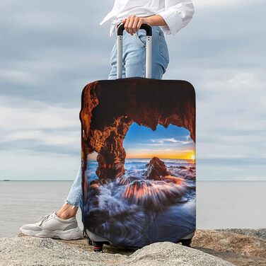 Чохол на валізу Куточок моря, еластичний, з принтом, водостійкий, захисний чохол для багажу (для валіз розміром 45,7 - 81,3 см), Чорний, Великий розмір