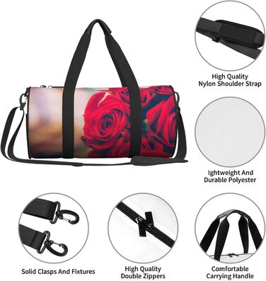 Спортивна сумка, дорожня сумка, красива червона троянда, з принтом, для ночівлі, чорна, універсальний розмір, дорожня сумка