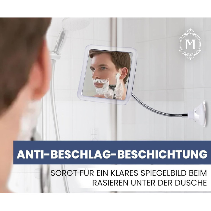 Дзеркало для душу проти запотівання з присоскою, Дзеркало для душу для гоління, Дзеркало для душу проти запотівання для ванної кімнати, Дзеркало для душу без запотівання з гнучкою висотою - без збільшення, 16x16 см (гнучке)