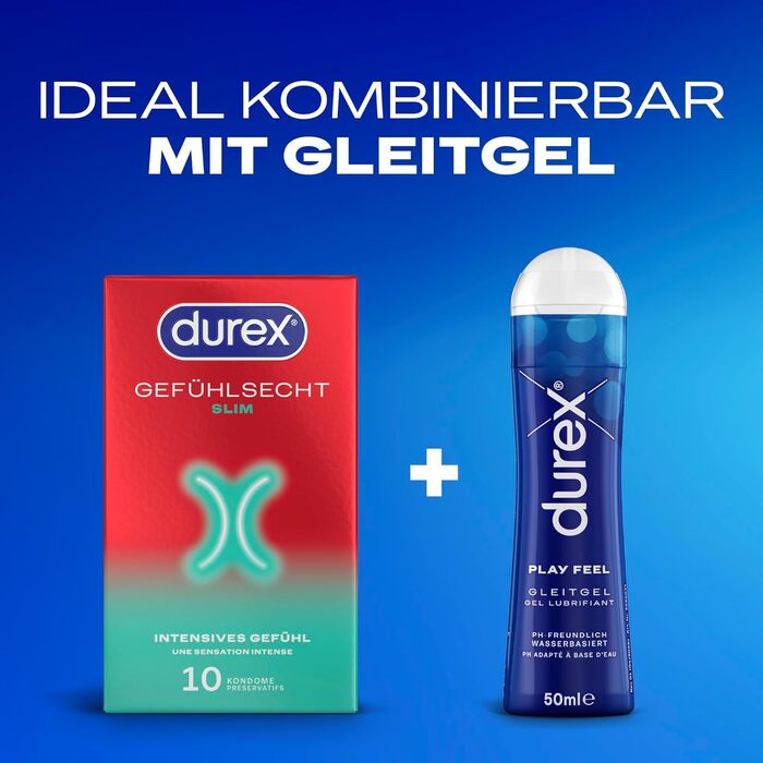 Презервативи Durex Feel Real Slim Тонкі презервативи з вузькою посадкою та змащені силіконовим гелем Упаковка з 20 шт. (2 x 10 шт. )