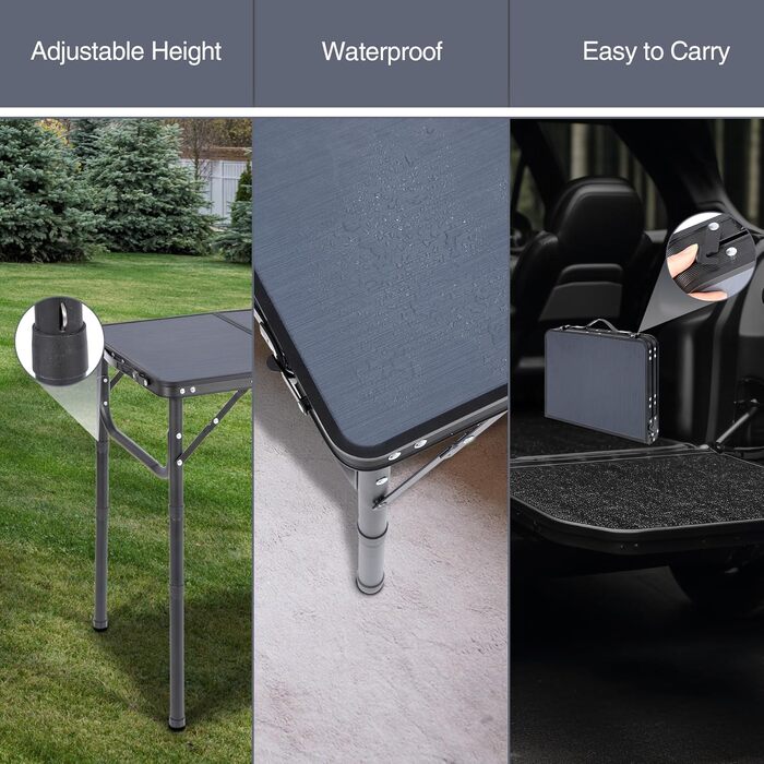 Невеликий розкладний стіл REDCAMP, регульований по висоті, легкий портативний кемпінговий стіл 60 см Д x 40 см Ш (4 рівні висоти) із сітчастим шаром, для використання в приміщенні та на вулиці, балкон, ринок, кухня, темно-сірий 60*40 см (4 рівні висоти)